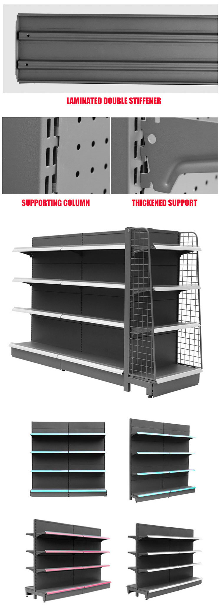 Easy Installation Supermarket Display Shelving With Cold Rolled Steel For Durable