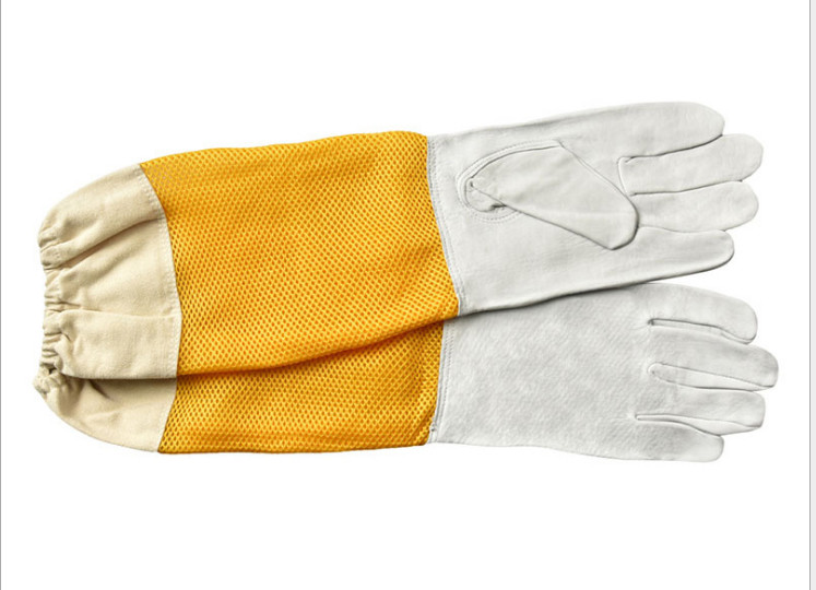 Sheepskin Beekeeping Gloves with Yellow Ventilated Gridding Proof