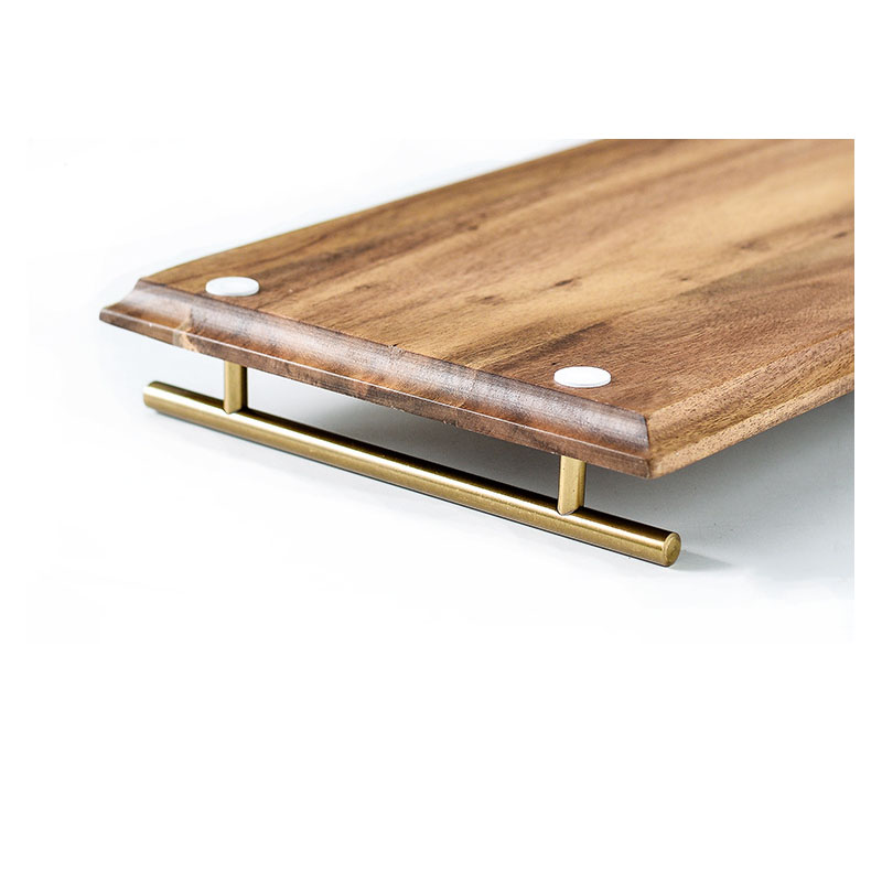 Wooden Serving Tray with Metal Handles, Stylish Farmhouse Decor Serving Platters, Wood Serving Board for Ottoman or Centerpiece