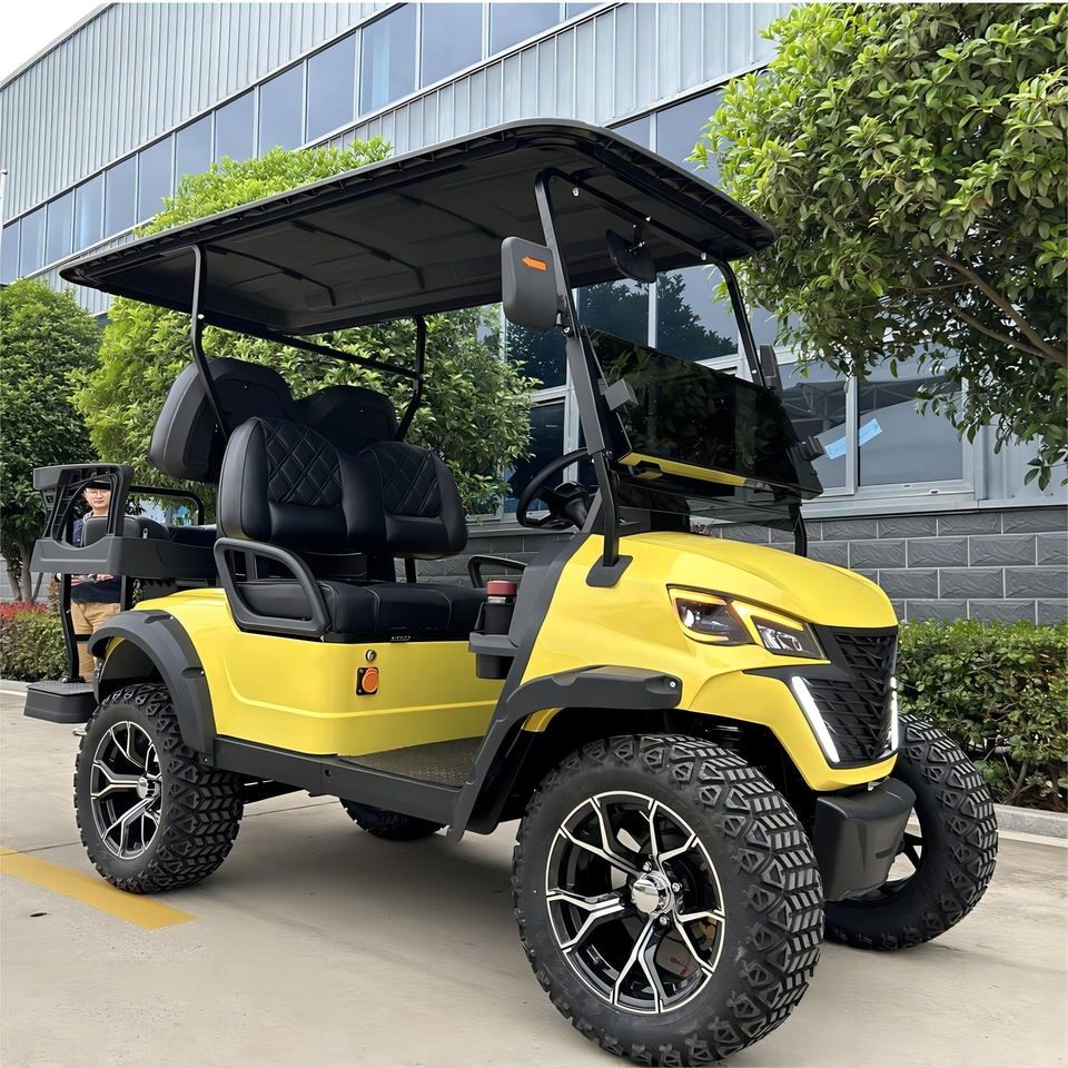 Yellow 4-Seater 14-Inch Off-Road Tires Support Customized Electric Golf Cart With High-Grade Leather High-Rebound Seats