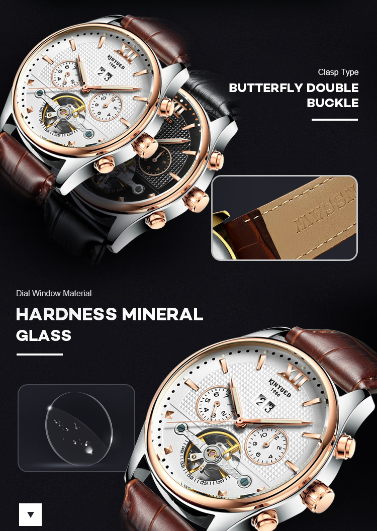 Genuine Leather Tourbillon Mechanical Watch Shockproof High Hardness