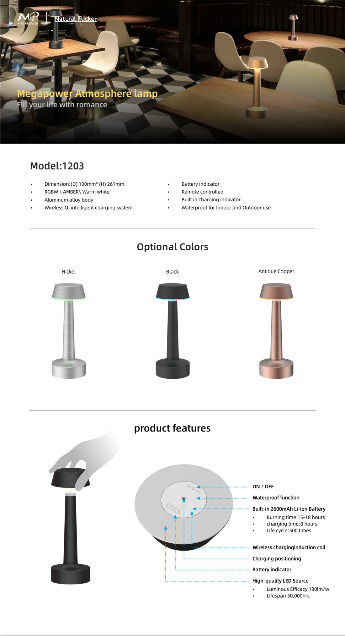 Wifi Smart Table Lamp, Modern Design App Control Waterproof Night Light for Living Rooms, Bedrooms and Camping