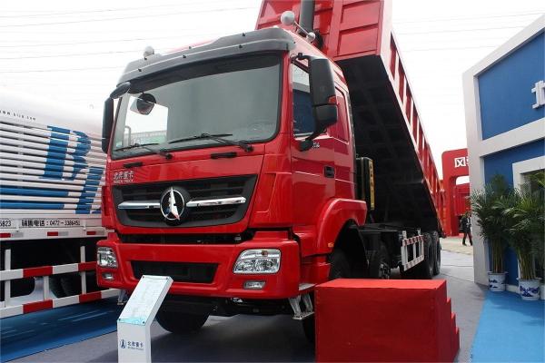 Heavy Dump Truck 340 Hp 8X4 7.2m Red Body Top Mounted Air Conditioner Beiben