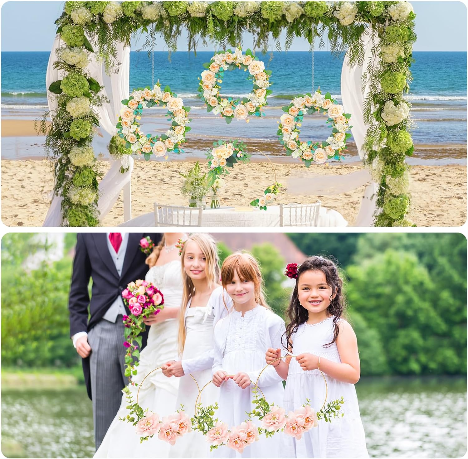 Customized Wood Place Card Holder, Gold Wreath Hoop Macrame for Christmas Decorations Wedding Table Crafts