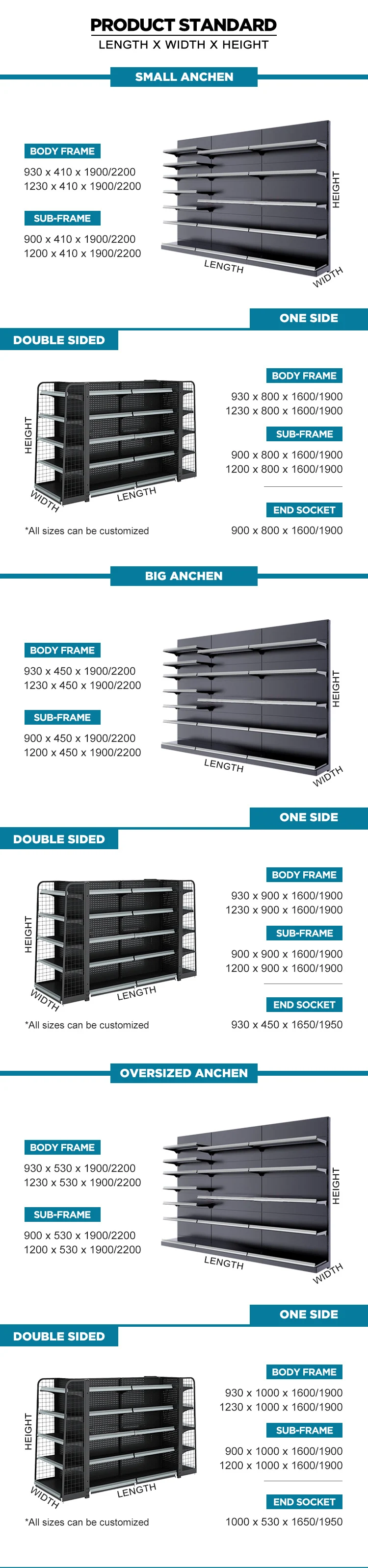 Xingye Factory Custom Size Metallic Retail Display Shelf Supermarket Shelving Retail Store Shelving