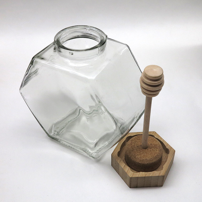 Hexagon Empty 240ml 380ml Glass Honey Jars With Dipper Eco - Friendly