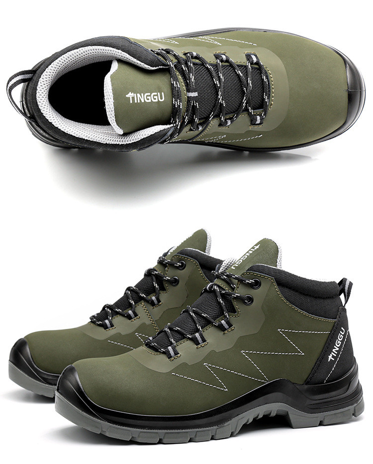 Anti-static Steel Toe Safety Boots Genuine Leather Work Shoes With Steel Plate Midsole PU Sole