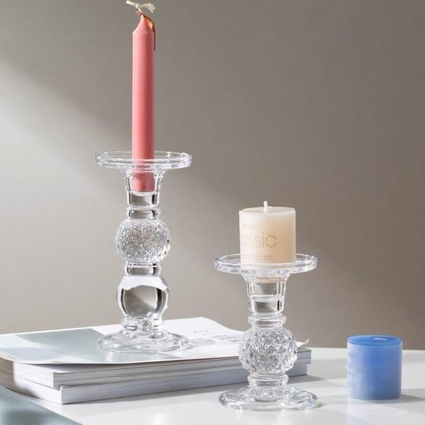 Quality 2 Sizes Glass Pillar Taper Candle Holders Centerpiece For Dining Table for sale
