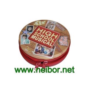 China custom printing round metal tin box with zipper on sale