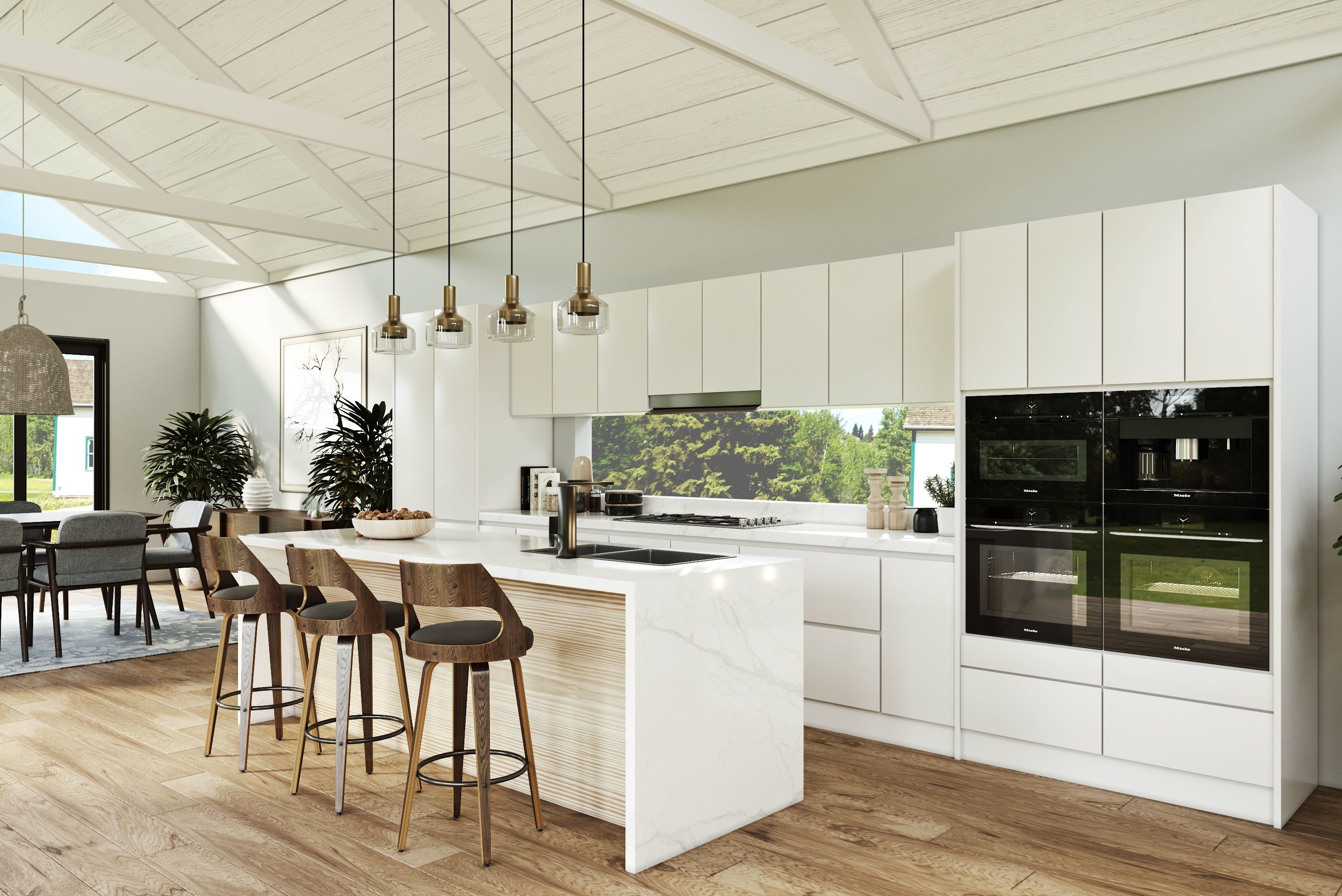 2.5M U Shape Melaminer Modern Modular Kitchen Cabinets With Island Stove