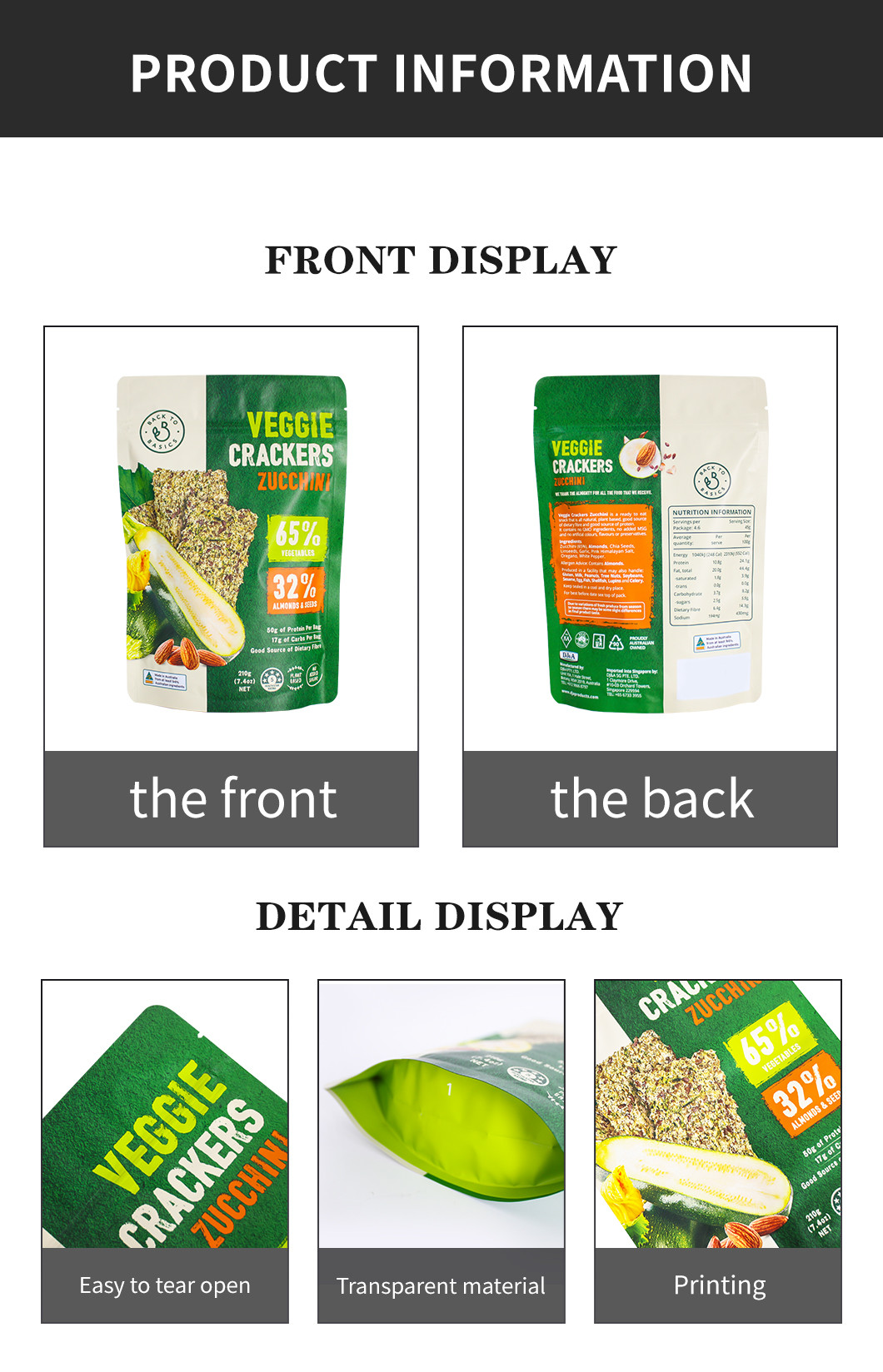 Mixed Dried Vegetable Chips 8 Oz Stand Up Pouch Packaging With Zipper Resealable