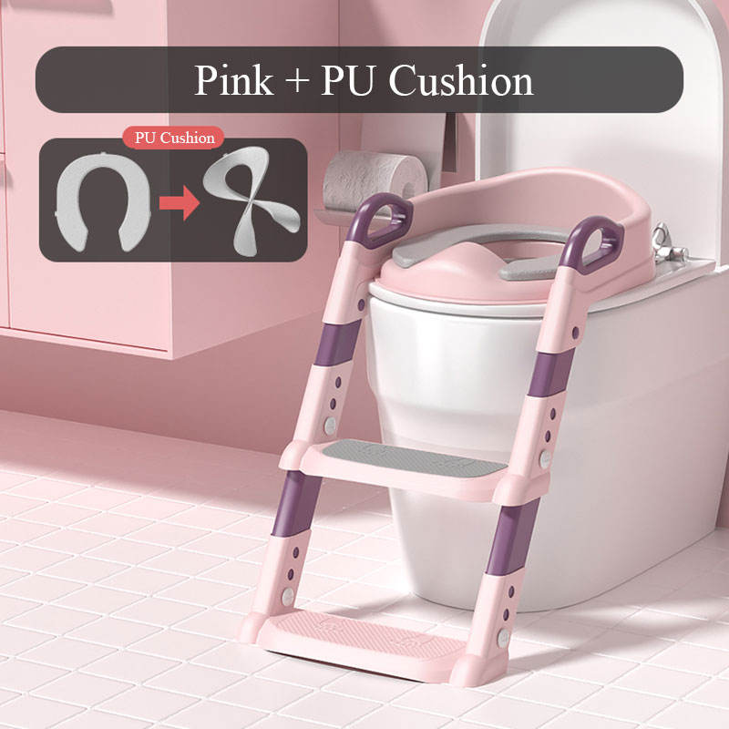 Solid Pattern Type Children Potty Ladder Toilet Seat With Soft Cushion