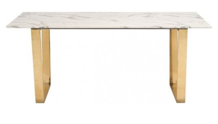 White Contemporary Marble Dining Table Counter Height Stainless Steel Metal Legs