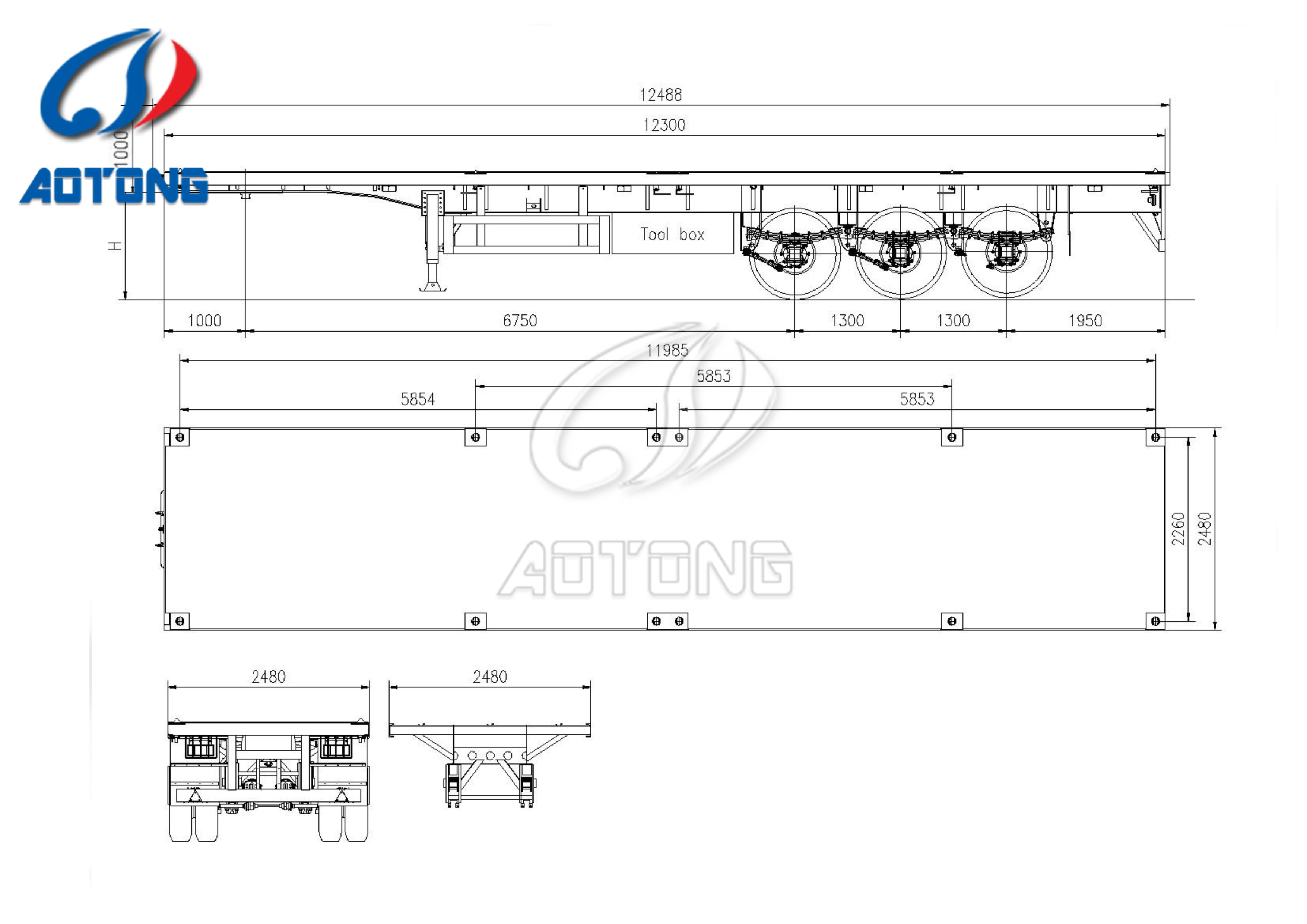 Japan Market Semi Truck Flatbed Trailer with 80T Max Payload and Hydraulic Ladder