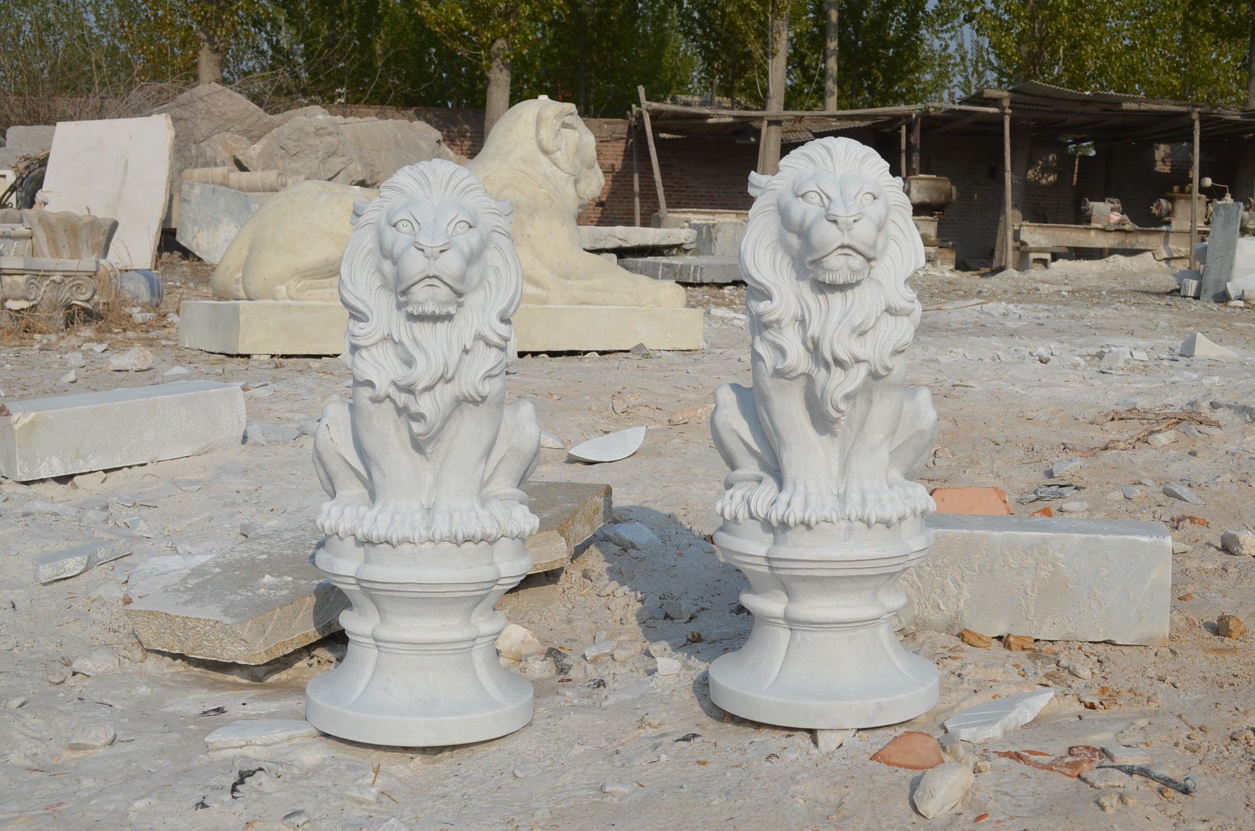 Odm Marble 120cm Stone Lions For Garden Door Decoration
