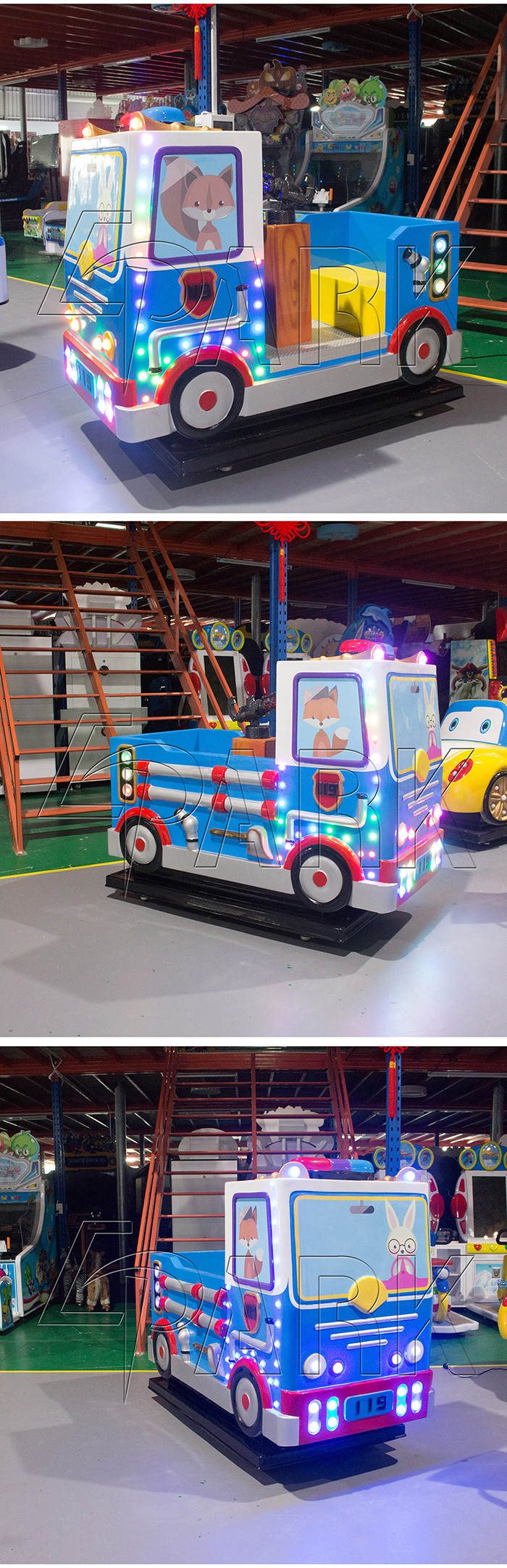 180KG Kiddy Ride Machine Fire Car Shooter Game Mp3 2 Players Swing Car