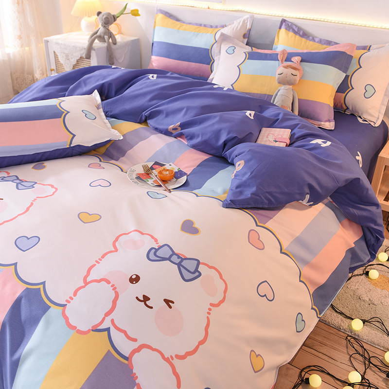 Reactive Printing 4 Piece Polyester Bedding Set with 2 Pillowcase Zipper Direct Supply