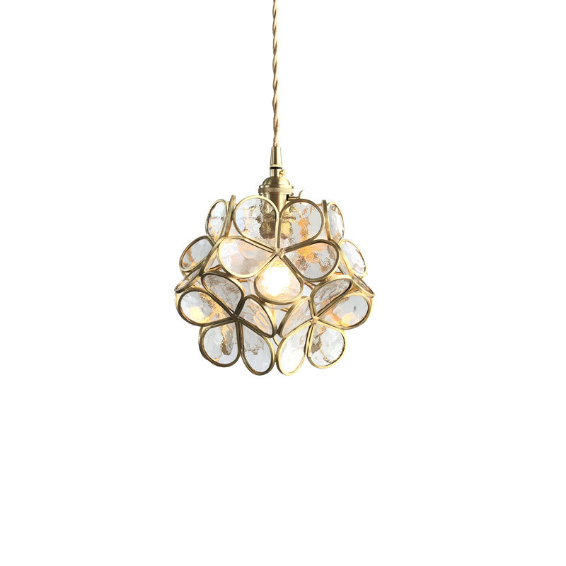 Indoor Decoration Glass Pendant Light Pink Blue Clear Flower Shape