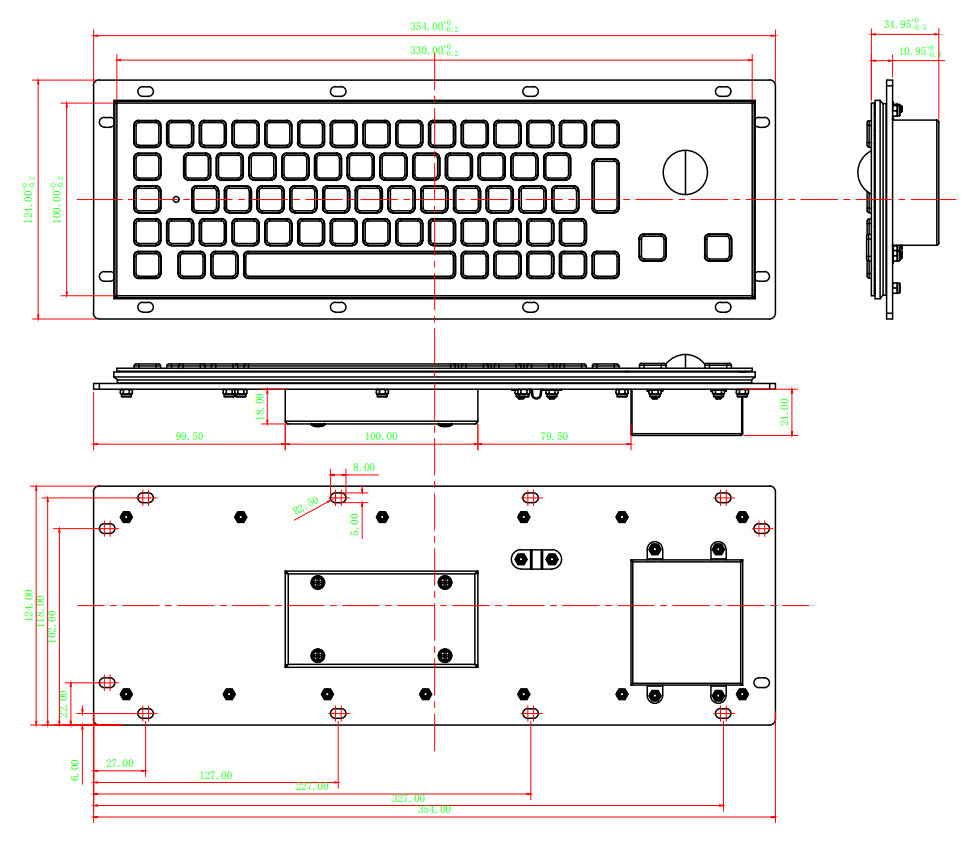 Electroplated Black Rugged Vandalproof IP65 Compact Panelmount Stainless Steel Keyboard With Trackball