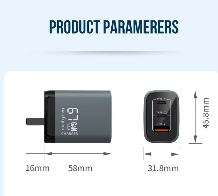 UK Plug 45W GaN USBA with USB C dual ports Charger Super Fast Charging Charger PD Adapter