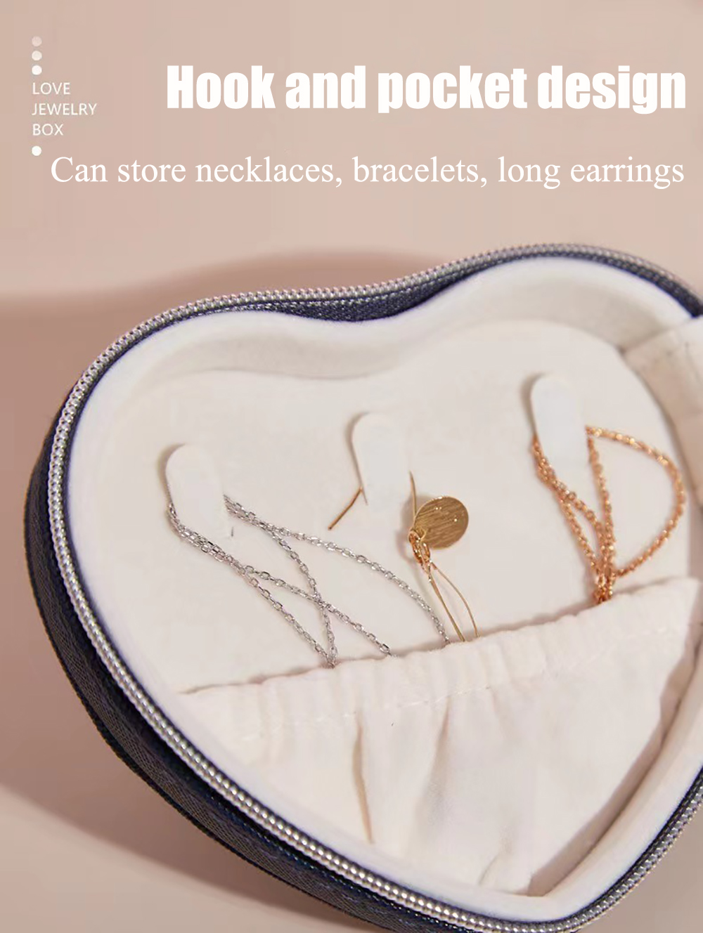 Stylish Jewelry Box Organizer PU Leather Heart Shaped Jewelry Boxes For Women