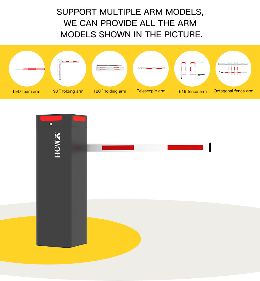 HCW Automatic Car Parking Garage Vehicle Barrier Gate With Servo Motor Fast Speed 1-6m Boom