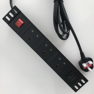 2M Cord Smart Power Strip With USB Port 3 Outlet Metal Shell UK Type G