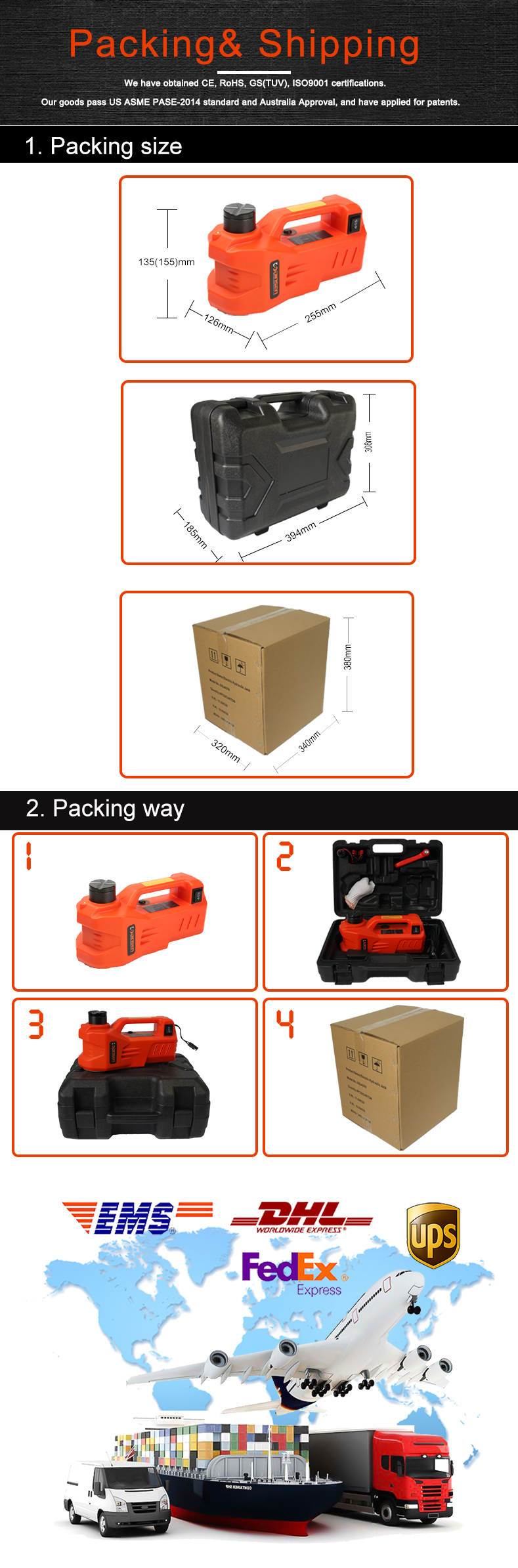 Portable Electric Hydraulic Jack Quick Lift ISO9001 Approved With 3.5m Cable