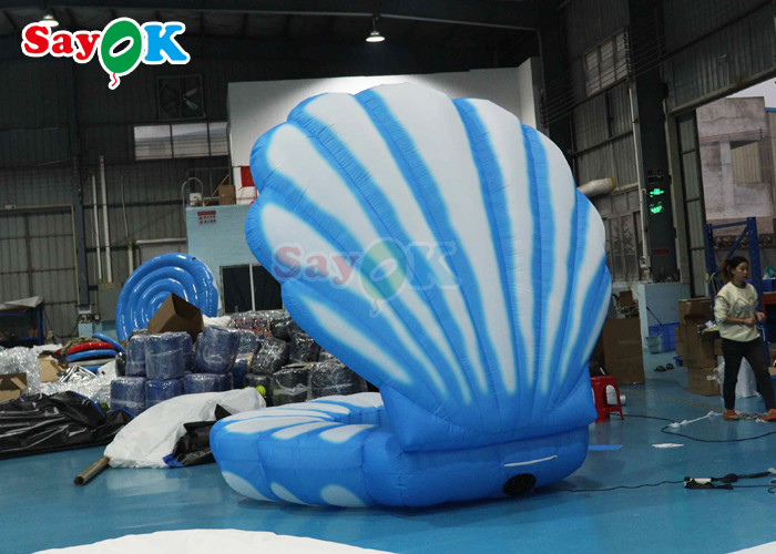 Blue And White Sea Giant Inflatable Clam Shell Stage Decoration With Led