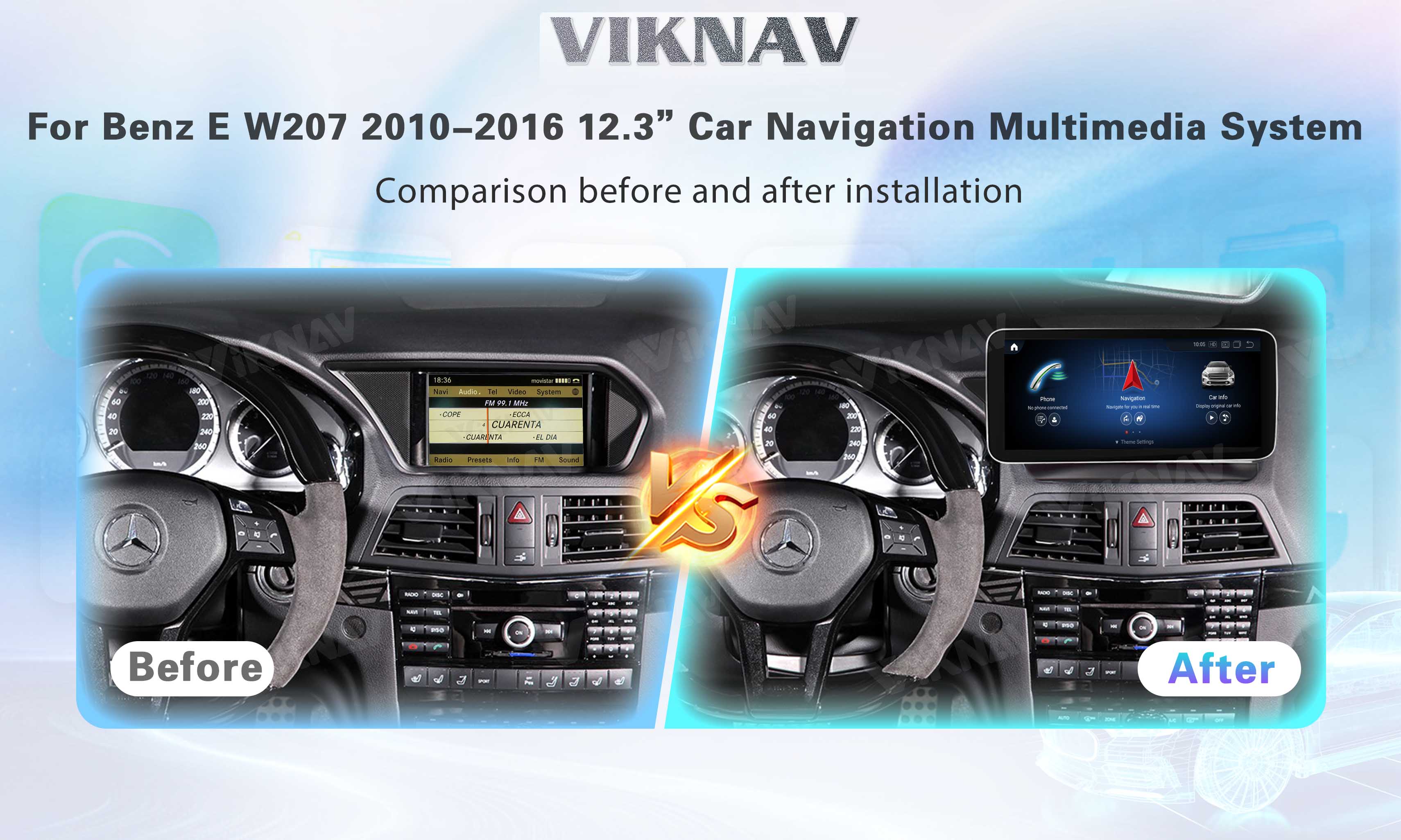 Viknav 12.3 Inch Android Car Radio For Mercedes Benz E W207 2010-2016 GPS Navigation DVD Multimedia Player(NTG4.0)