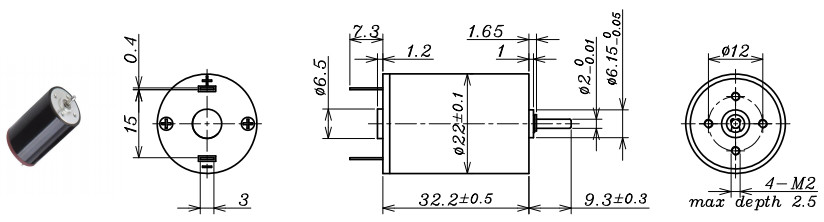 24V High Power Brushed Dc Motor , 9000 Rpm Electric Motor 32mm Length