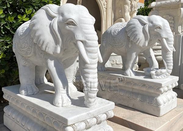 Quality White Marble Elephant Statues Life Size Animal Sculpture Natural Stone Garden Decoration for sale