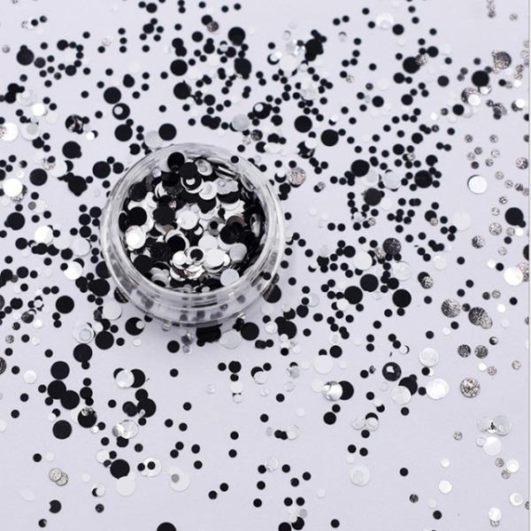 Excellent Nail Art Effect Glitter Black White Dots Mixed Glitter with Polyester