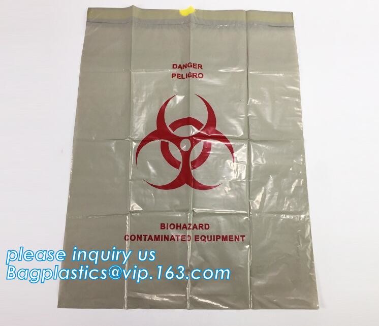 HDPE/LDPE/PP autoclave bags medical garbage bag for biohazard waste, yellow with printing medical biohazard waste bag