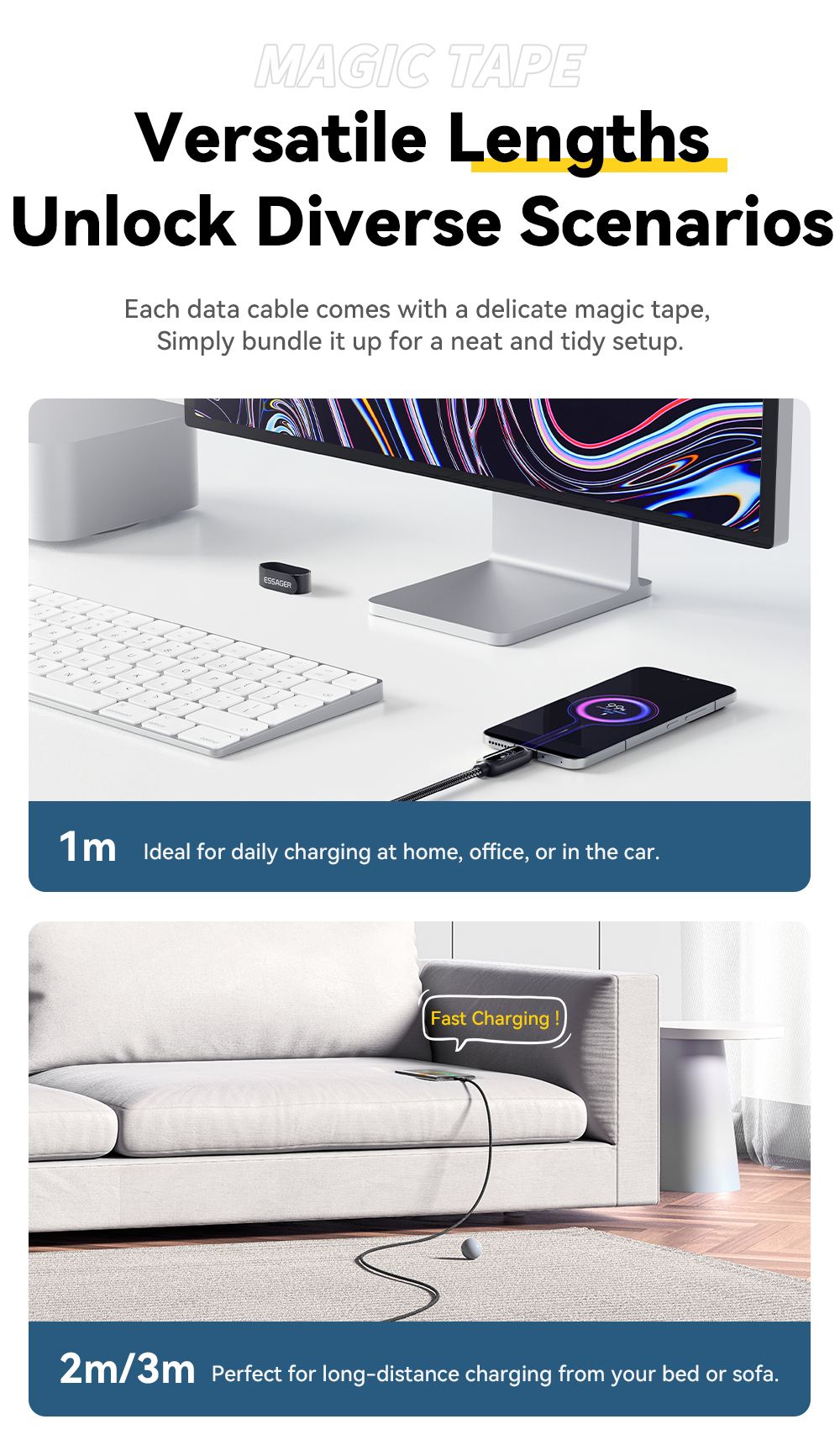 ESSAGER ES-X57 Series 60W 100W USB C Fast Charging Cable Type C