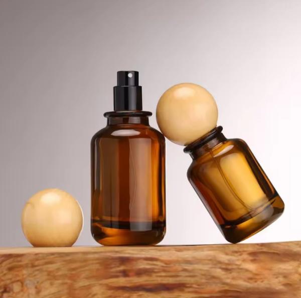 New Luxury Cylinder Shape Amber Spray Glass Bottle 30ml 50ml 100ml Cosmetic