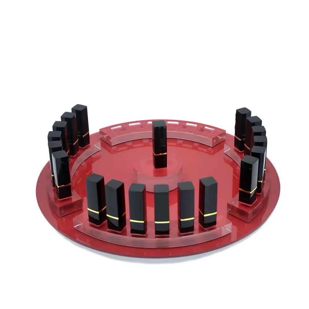 Round Rotating Acrylic Lipsticks Display Stand Holder For Cosmetics Brands