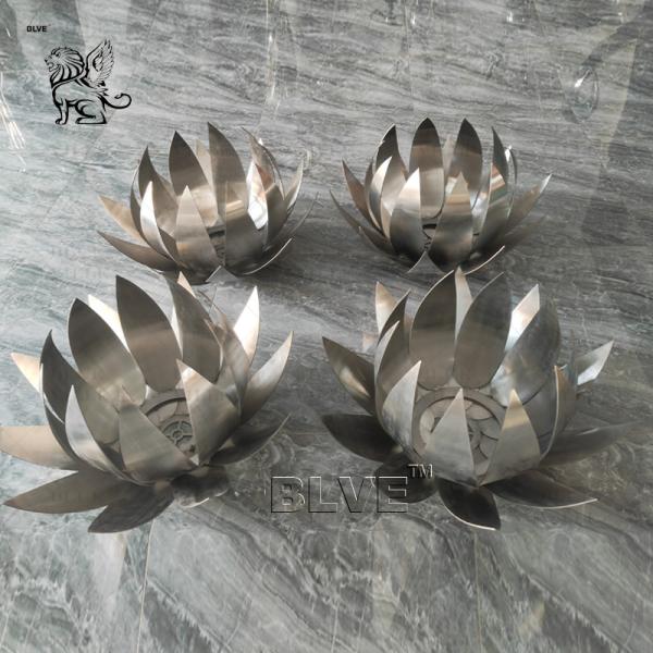 Stainless Steel Lotus Sculpture Large Polished Metal Flower Statues Home