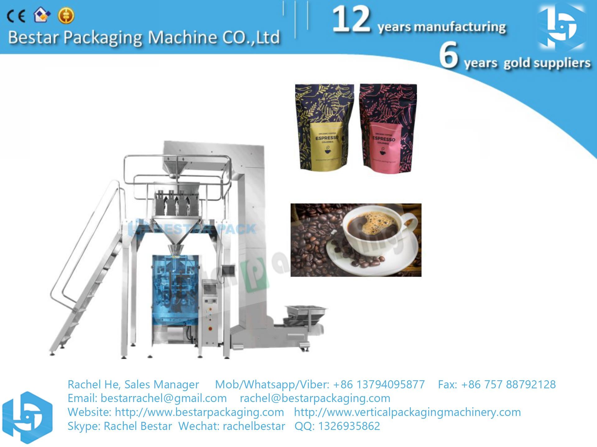 Fully automatic real bean coffee packing machine with 4-heads linear weigher