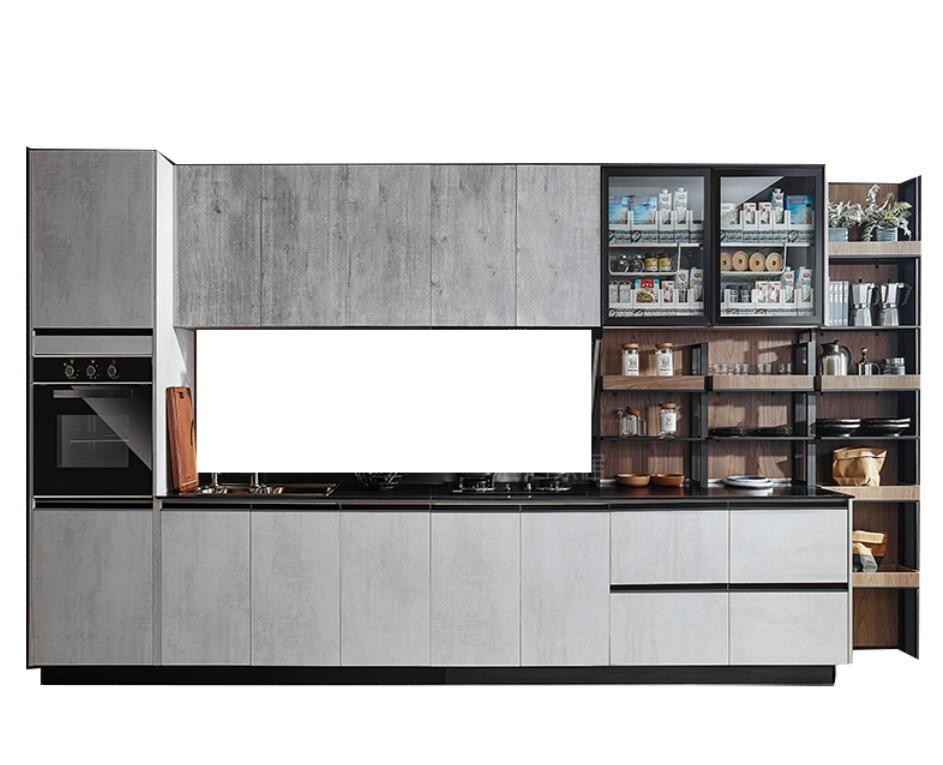L Shape 5M High Glossy Finish Modular Kitchen Cabinets With Counter Top And Wall Cabinet