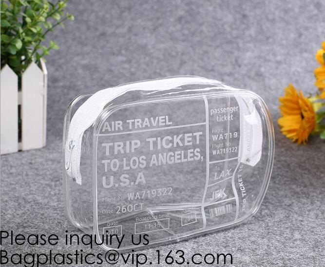 Clear Zipper Pouch with Strap Makeup Bag PVC Cosmetic Pouch,Printing Clear Zip lockk Cosmetic PVC Pouch, bagease, bagplast