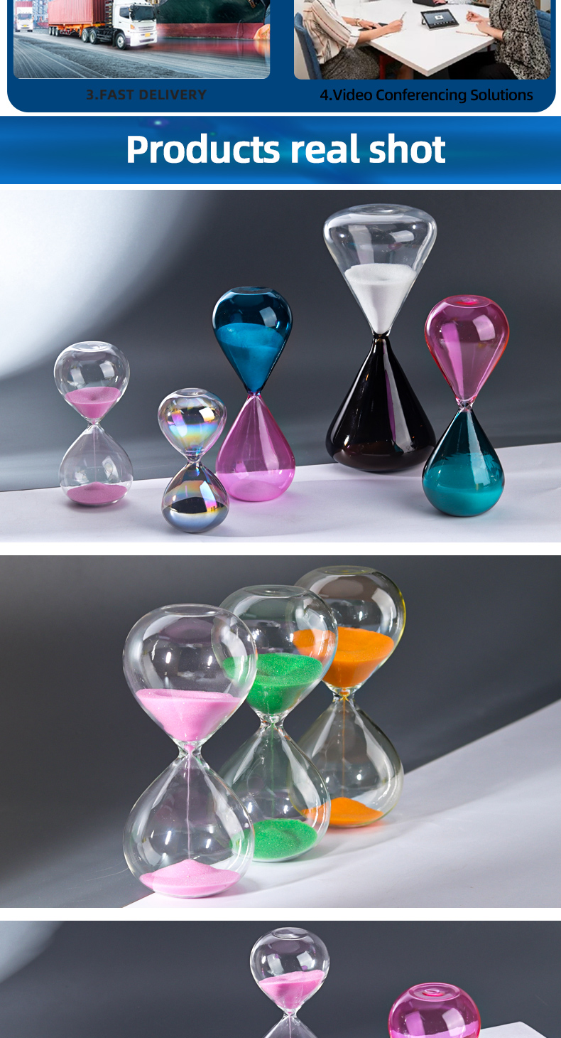 Hand Blown Hourglass , Colored Sand Hourglass Timer 5 Minute