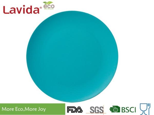 Non - Toxic Food Safe Bamboo Fibre Plates Blue Color High Tempereture Compressin