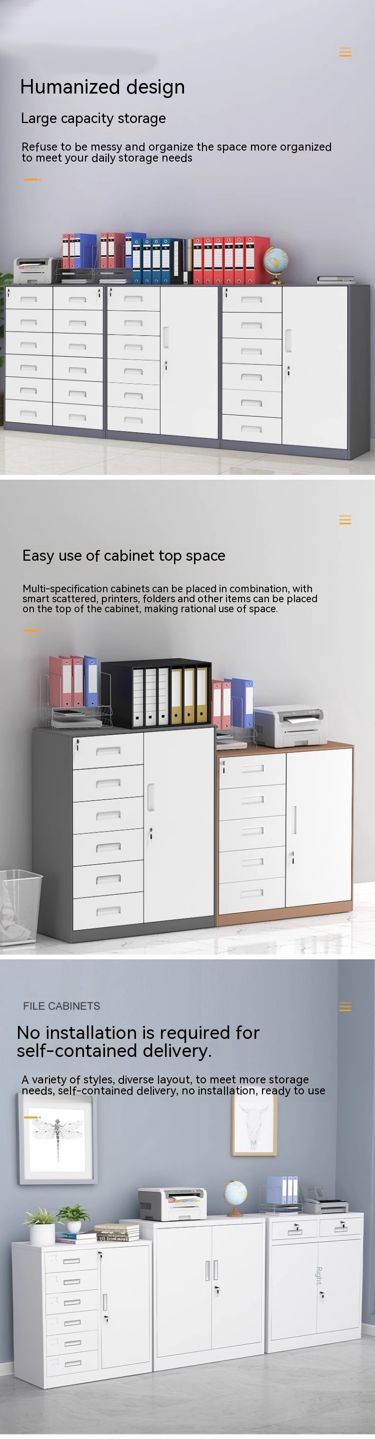 Balcony Storage Cabinet Under Desk Small Cabinet with 10 and 0.5-1.2mm Thickness