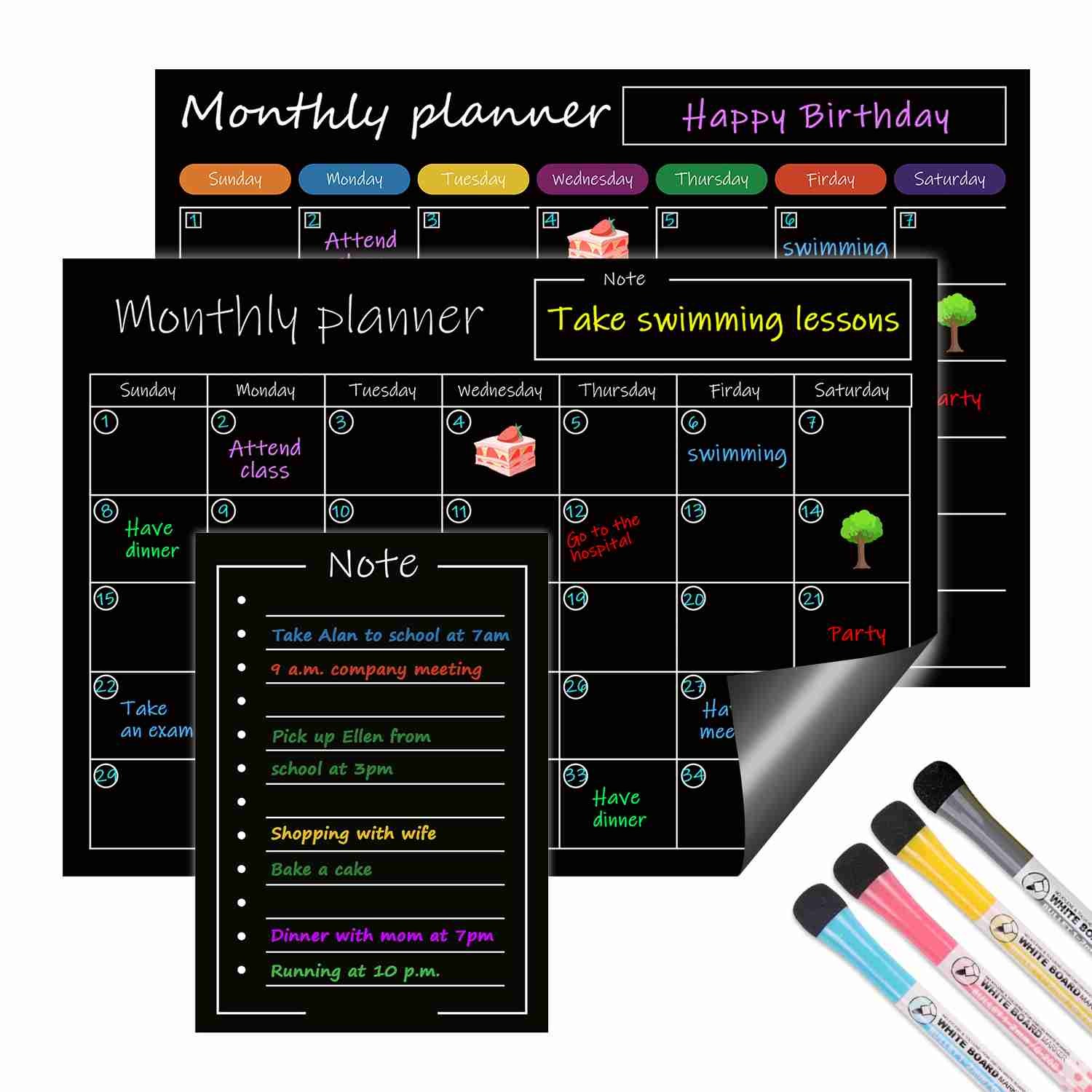 Removable Weekly Monthly Whiteboard Magnetic Calendar Planner Set Reusable A5 A3