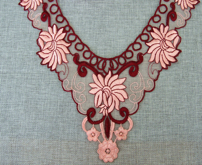 100%Polyester Embroidery Pajams Collar Lace Mesh Based Necklace Decoration