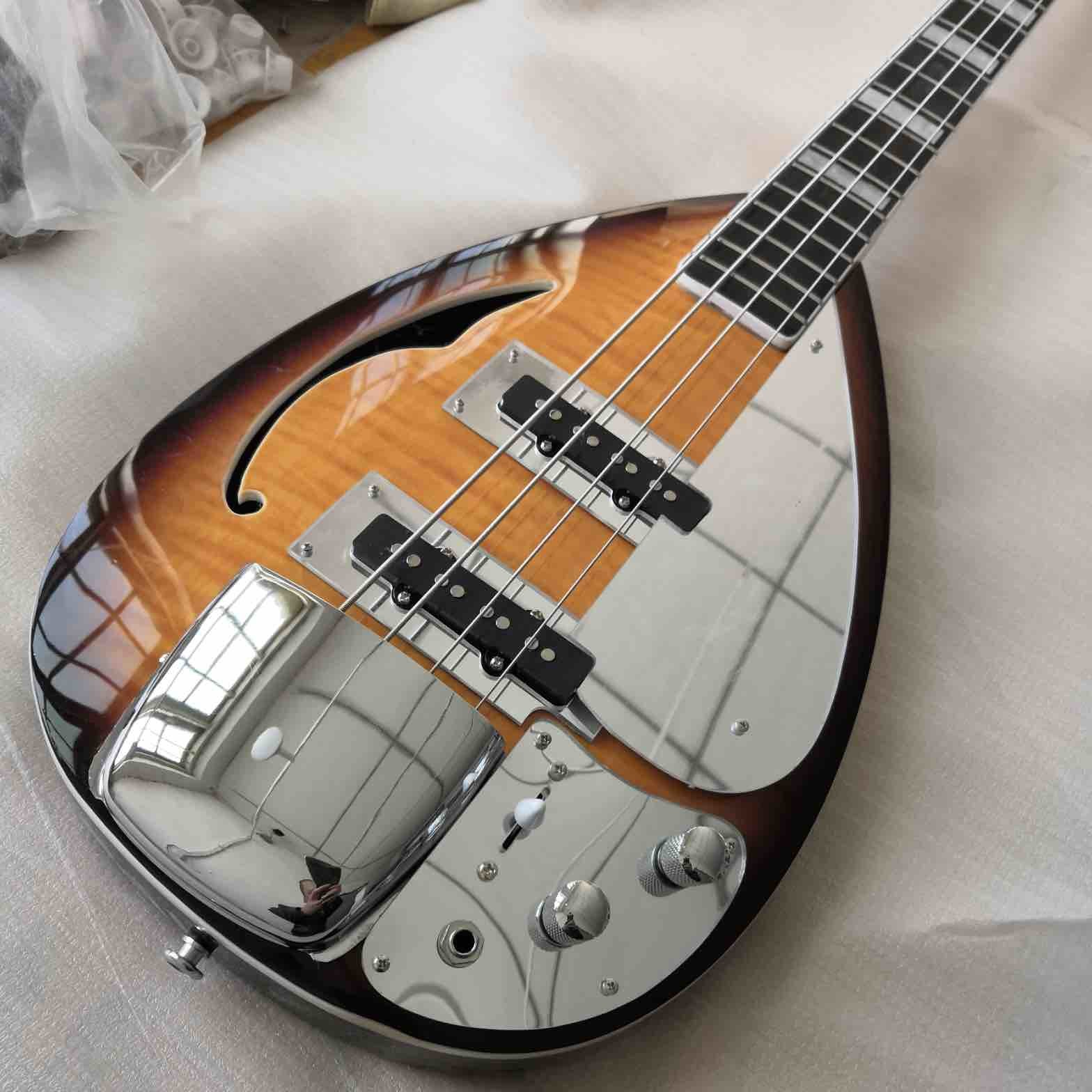 4 Strings Bass Half Hollow Body with Tiger Stripe Voxs Electric Guitar Bass