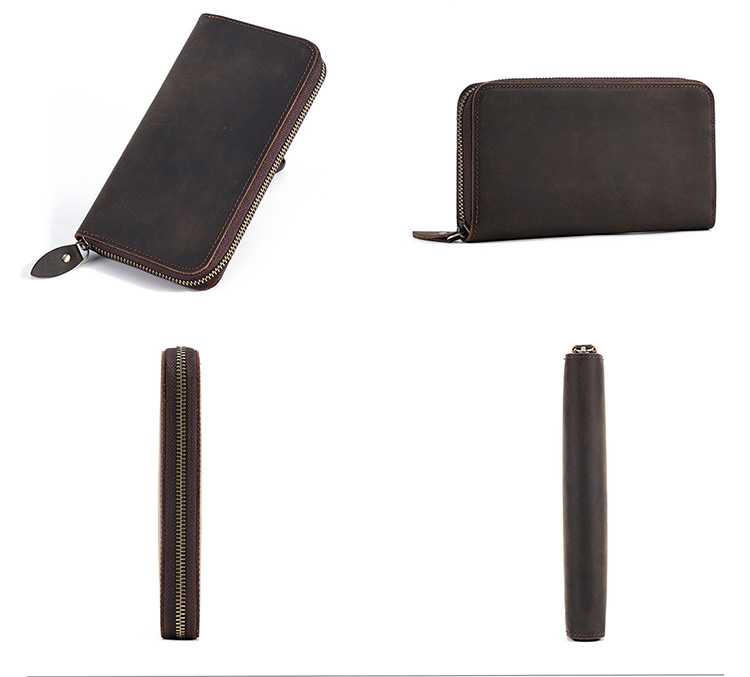 Waterproof Credit Card Wallet for Men Genuine Leather Large Capacity Multifunction Zipper Purse