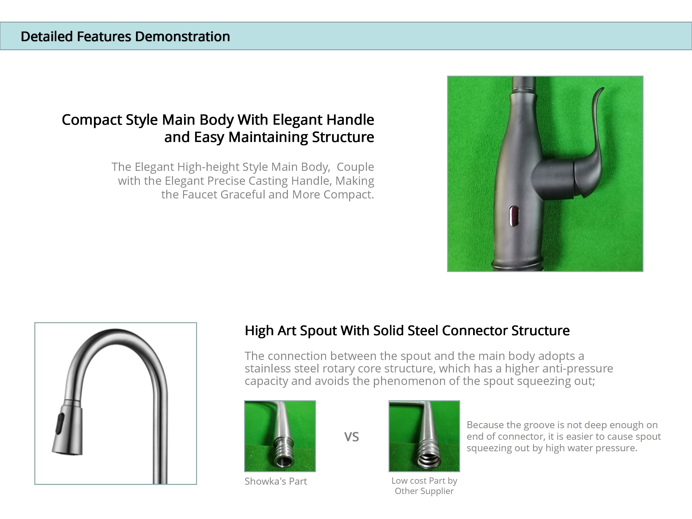 CUPC Hose Deck Mounted Kitchen Faucet Sus304 Solid Stainless Steel Taps