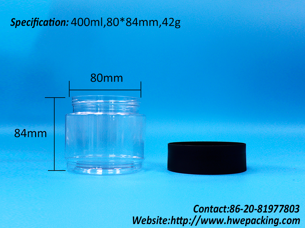 Round Food Grade Clear PET Plastic Candy Cookie Dried Blueberries Jar Black Cap